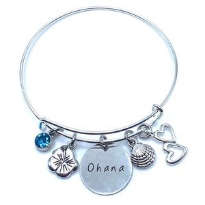 Ohana Bracelet Bangle Hawaiian Flower Seashell Heart Charms Means Family